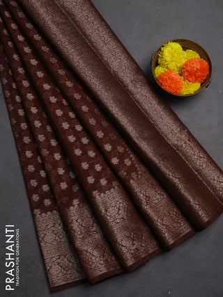 Semi chiniya silk saree coffee brown with allover thread & zari woven buttas and woven border