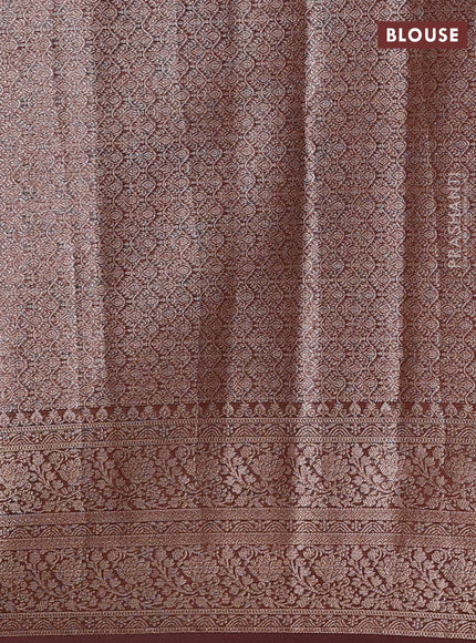 Semi chiniya silk saree coffee brown with allover thread & zari woven buttas and woven border