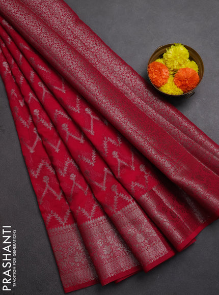 Semi chiniya silk saree pink with allover thread & zari weaves and woven border