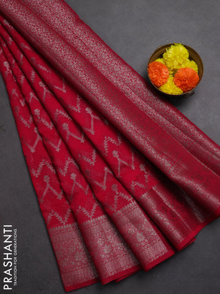 Semi chiniya silk saree pink with allover thread & zari weaves and woven border