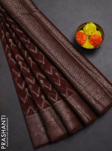 Semi chiniya silk saree coffee brown with allover thread & zari weaves and woven border