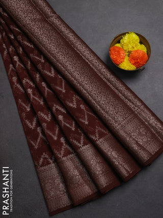Semi chiniya silk saree coffee brown with allover thread & zari weaves and woven border