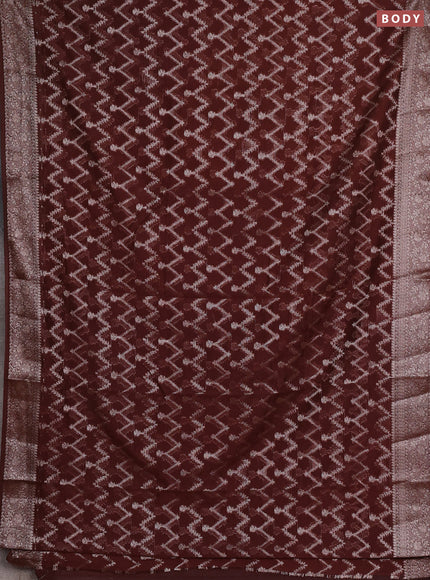 Semi chiniya silk saree coffee brown with allover thread & zari weaves and woven border