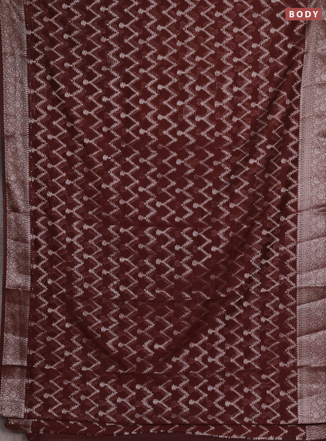 Semi chiniya silk saree coffee brown with allover thread & zari weaves and woven border