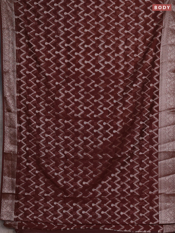 Semi chiniya silk saree coffee brown with allover thread & zari weaves and woven border