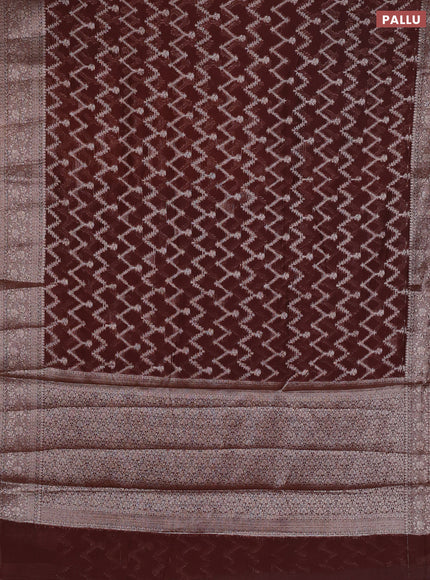 Semi chiniya silk saree coffee brown with allover thread & zari weaves and woven border