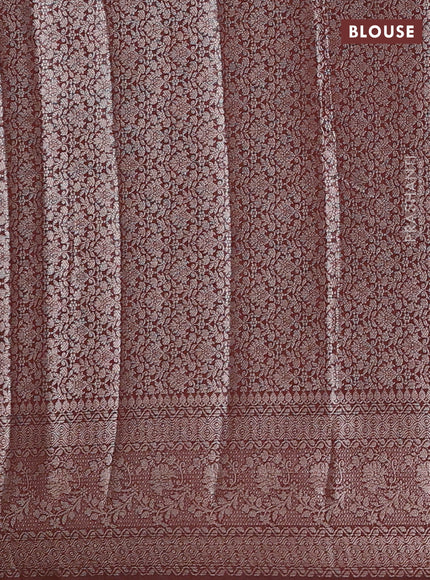 Semi chiniya silk saree coffee brown with allover thread & zari weaves and woven border