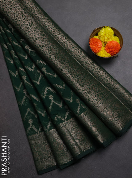 Semi chiniya silk saree dark green with allover thread & zari weaves and woven border