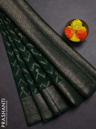 Semi chiniya silk saree dark green with allover thread & zari weaves and woven border
