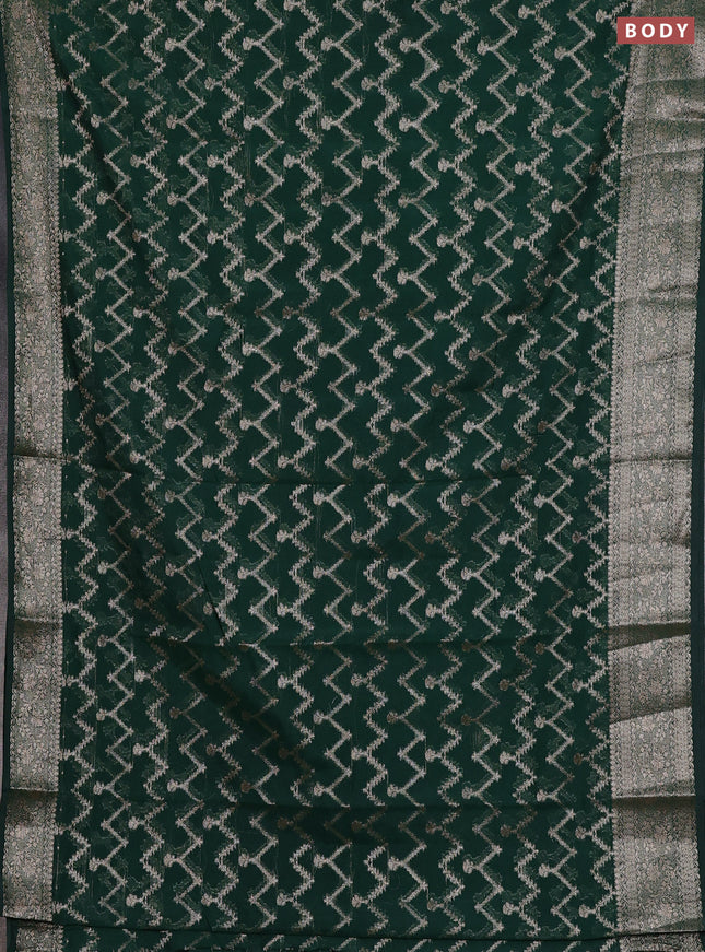 Semi chiniya silk saree dark green with allover thread & zari weaves and woven border