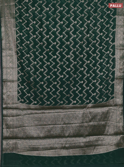 Semi chiniya silk saree dark green with allover thread & zari weaves and woven border
