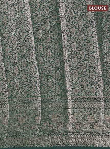Semi chiniya silk saree dark green with allover thread & zari weaves and woven border