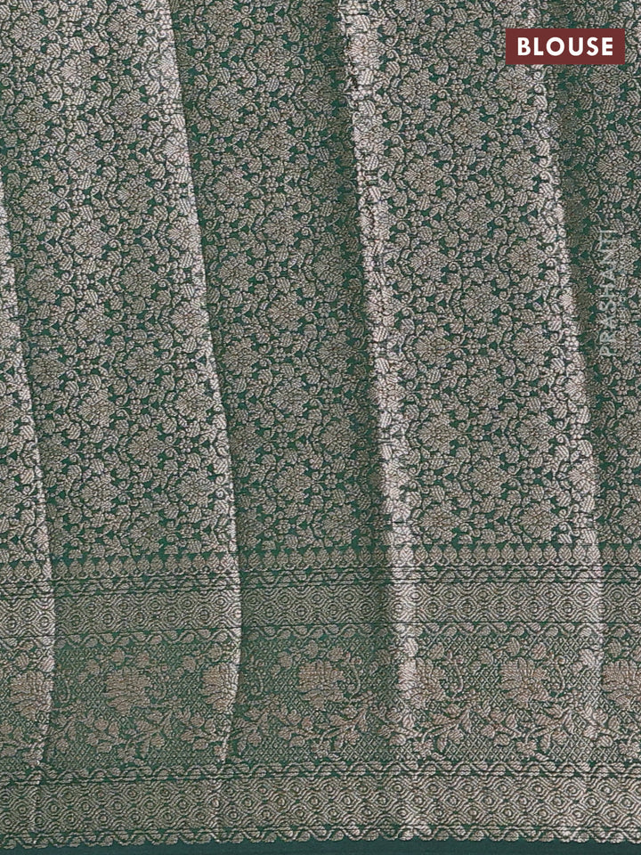 Semi chiniya silk saree dark green with allover thread & zari weaves and woven border