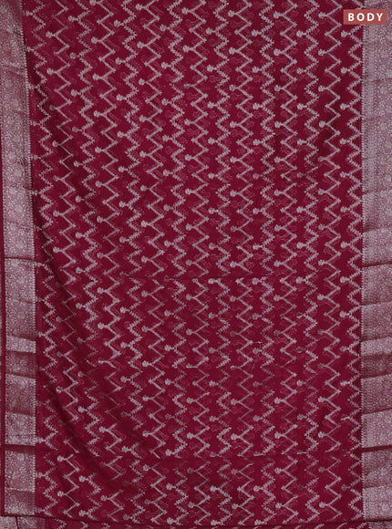 Semi chiniya silk saree wine shade with allover thread & zari weaves and woven border