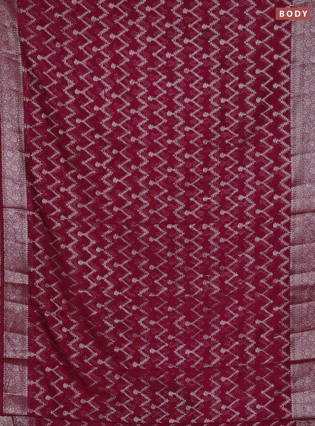 Semi chiniya silk saree wine shade with allover thread & zari weaves and woven border