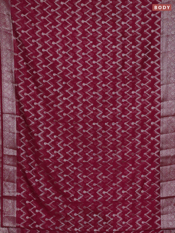 Semi chiniya silk saree wine shade with allover thread & zari weaves and woven border
