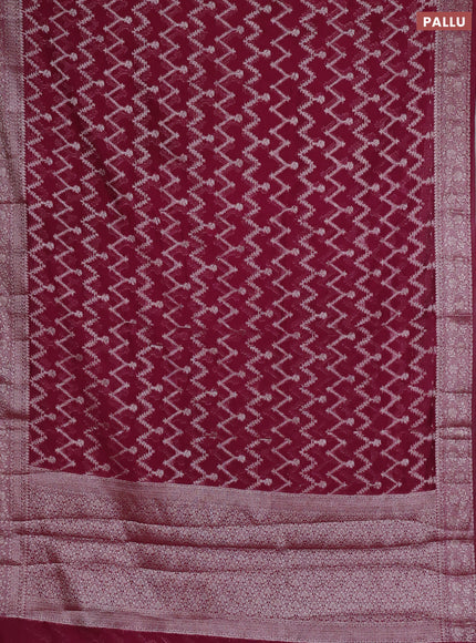 Semi chiniya silk saree wine shade with allover thread & zari weaves and woven border