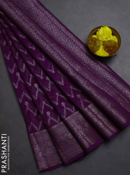 Semi chiniya silk saree purple with allover thread & zari weaves and woven border