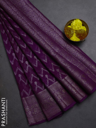 Semi chiniya silk saree purple with allover thread & zari weaves and woven border