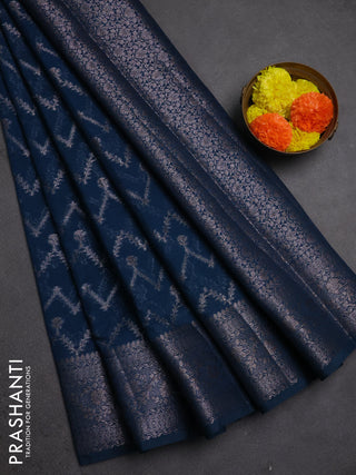 Semi chiniya silk saree peacock blue with allover thread & zari weaves and woven border