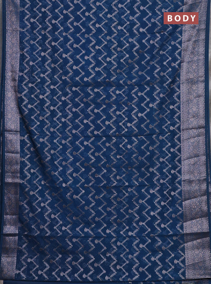 Semi chiniya silk saree peacock blue with allover thread & zari weaves and woven border