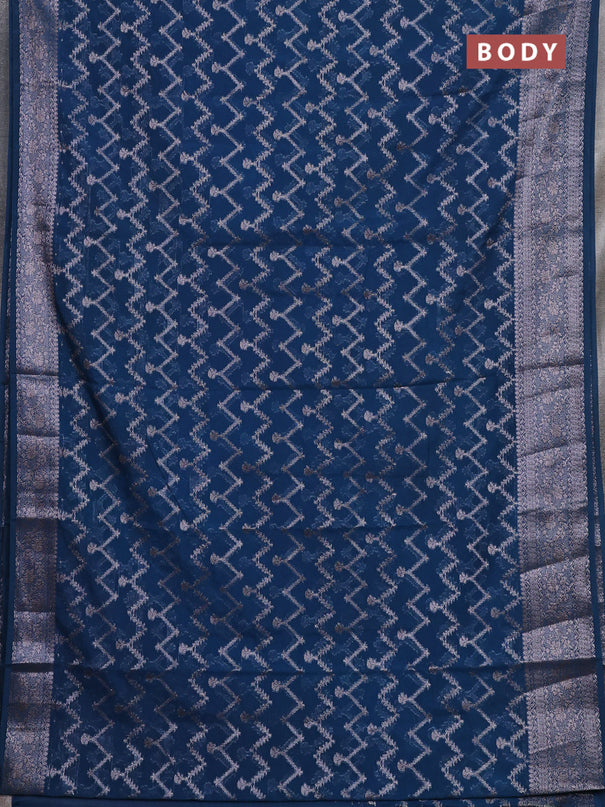 Semi chiniya silk saree peacock blue with allover thread & zari weaves and woven border