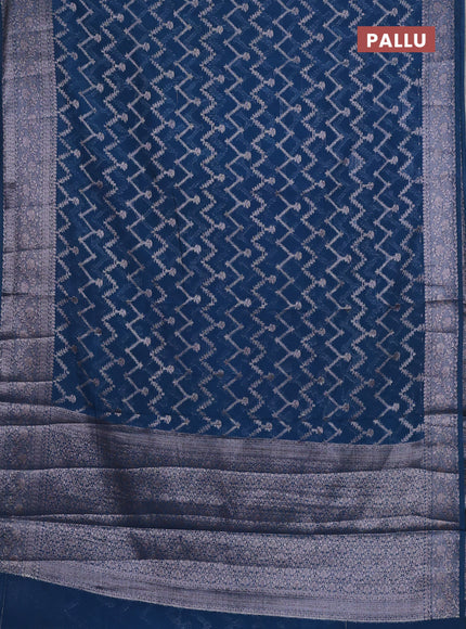 Semi chiniya silk saree peacock blue with allover thread & zari weaves and woven border