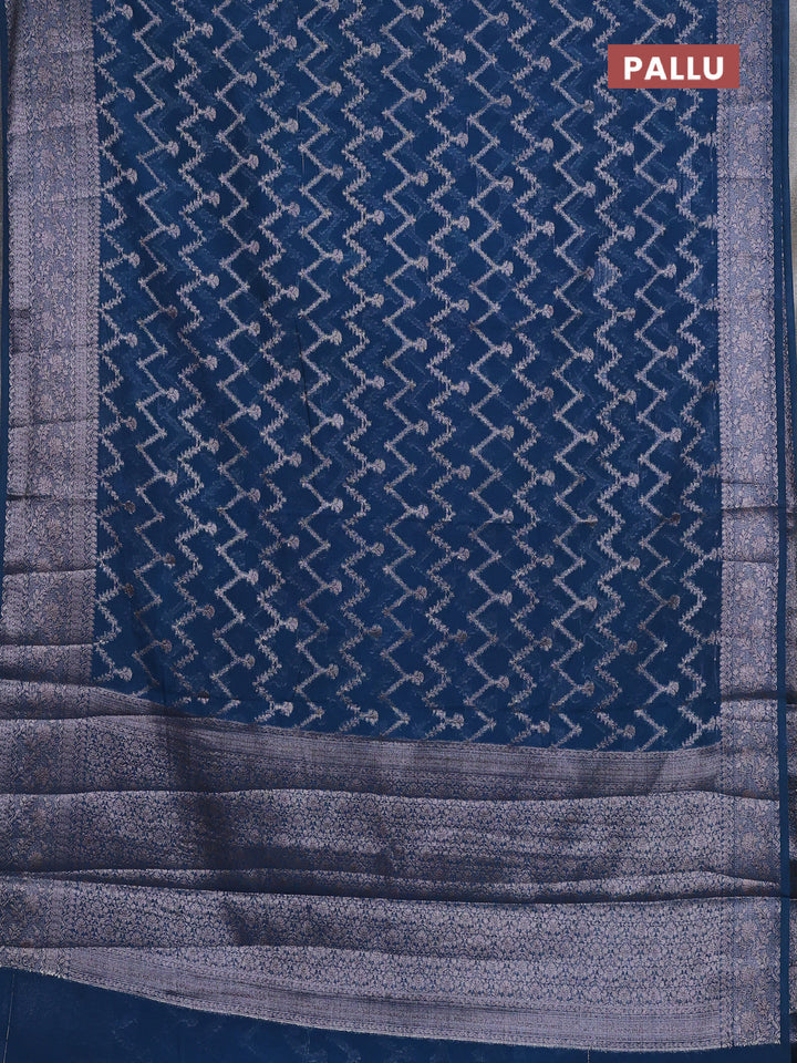 Semi chiniya silk saree peacock blue with allover thread & zari weaves and woven border