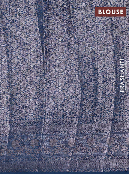 Semi chiniya silk saree peacock blue with allover thread & zari weaves and woven border