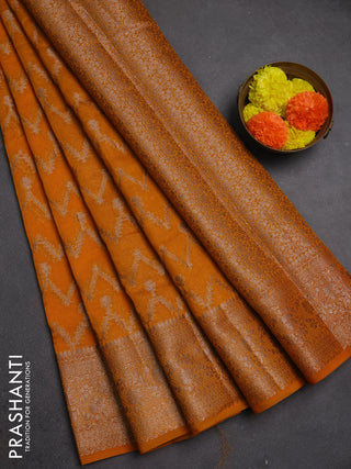 Semi chiniya silk saree mango yellow with allover thread & zari weaves and woven border
