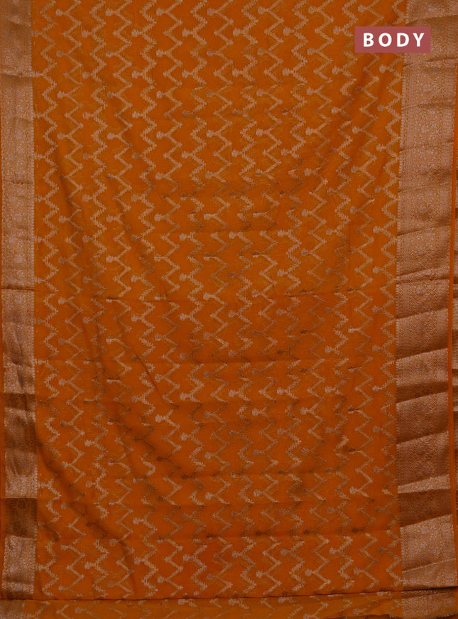 Semi chiniya silk saree mango yellow with allover thread & zari weaves and woven border
