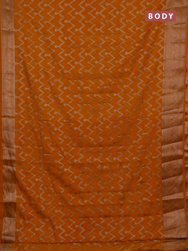 Semi chiniya silk saree mango yellow with allover thread & zari weaves and woven border