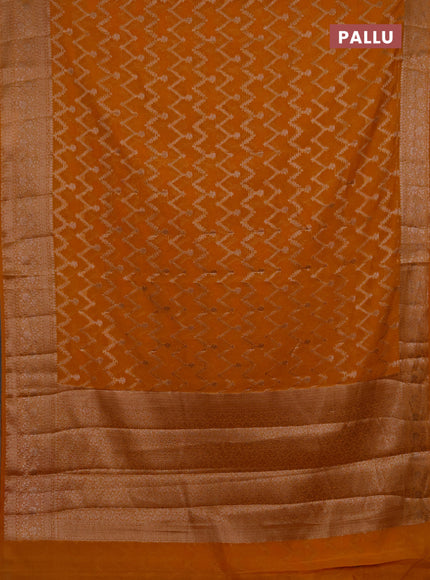 Semi chiniya silk saree mango yellow with allover thread & zari weaves and woven border