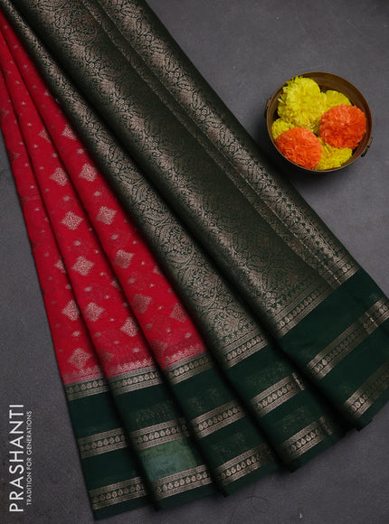 Semi chiniya silk saree pink and bottle green with allover thread & zari woven buttas and long woven border
