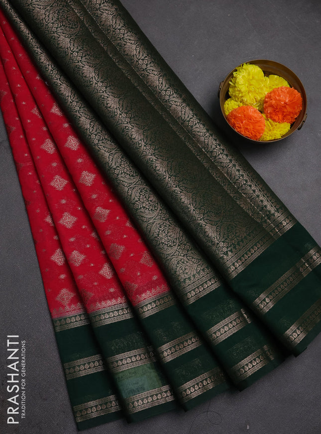 Semi chiniya silk saree pink and bottle green with allover thread & zari woven buttas and long woven border
