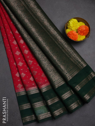 Semi chiniya silk saree pink and bottle green with allover thread & zari woven buttas and long woven border