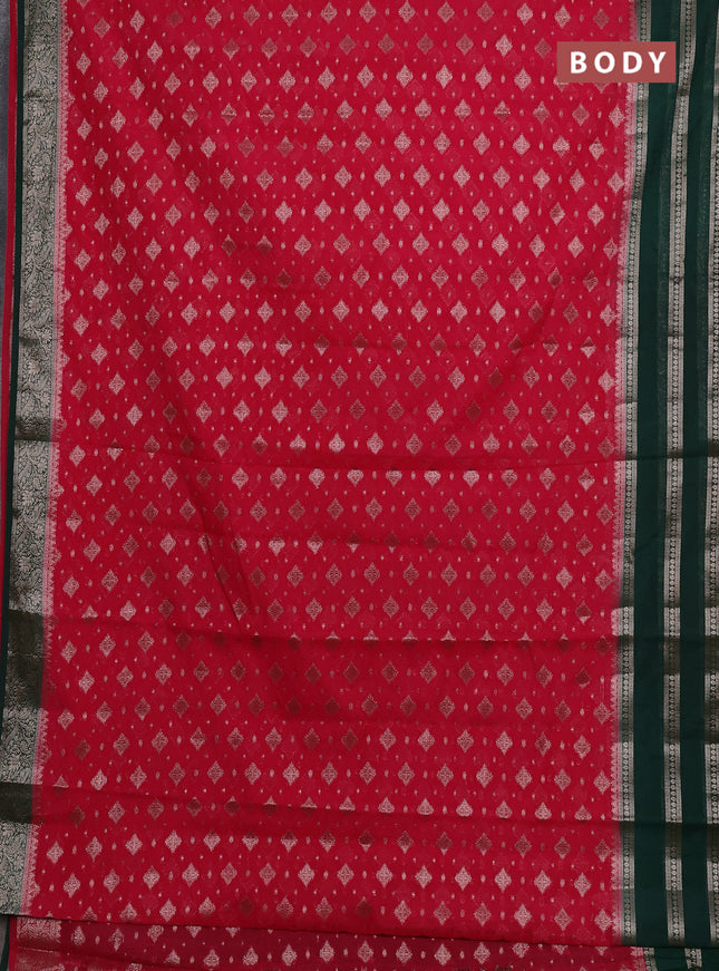 Semi chiniya silk saree pink and bottle green with allover thread & zari woven buttas and long woven border