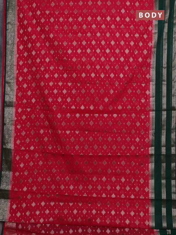Semi chiniya silk saree pink and bottle green with allover thread & zari woven buttas and long woven border
