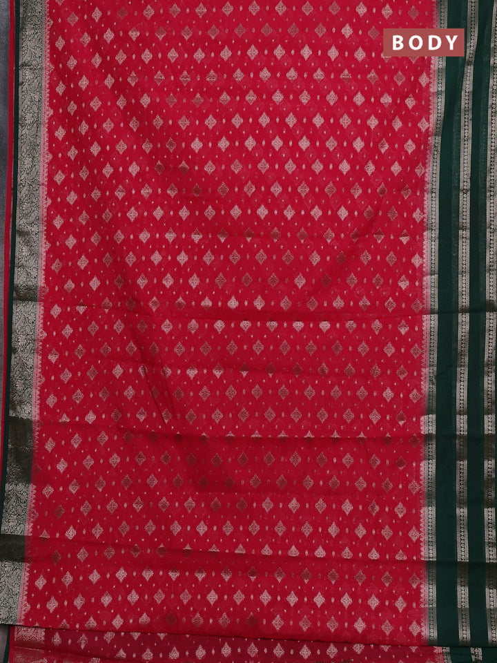 Semi chiniya silk saree pink and bottle green with allover thread & zari woven buttas and long woven border