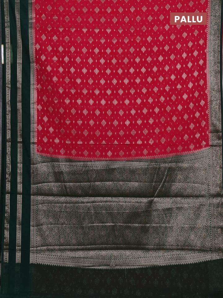 Semi chiniya silk saree pink and bottle green with allover thread & zari woven buttas and long woven border