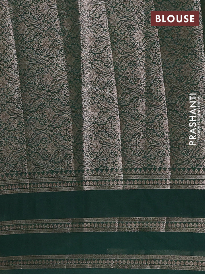 Semi chiniya silk saree pink and bottle green with allover thread & zari woven buttas and long woven border
