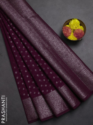 Semi chiniya silk saree wine shade with allover thread & zari woven buttas and woven border