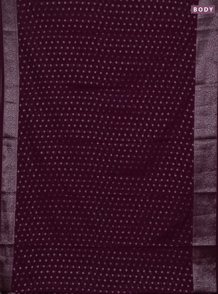 Semi chiniya silk saree wine shade with allover thread & zari woven buttas and woven border