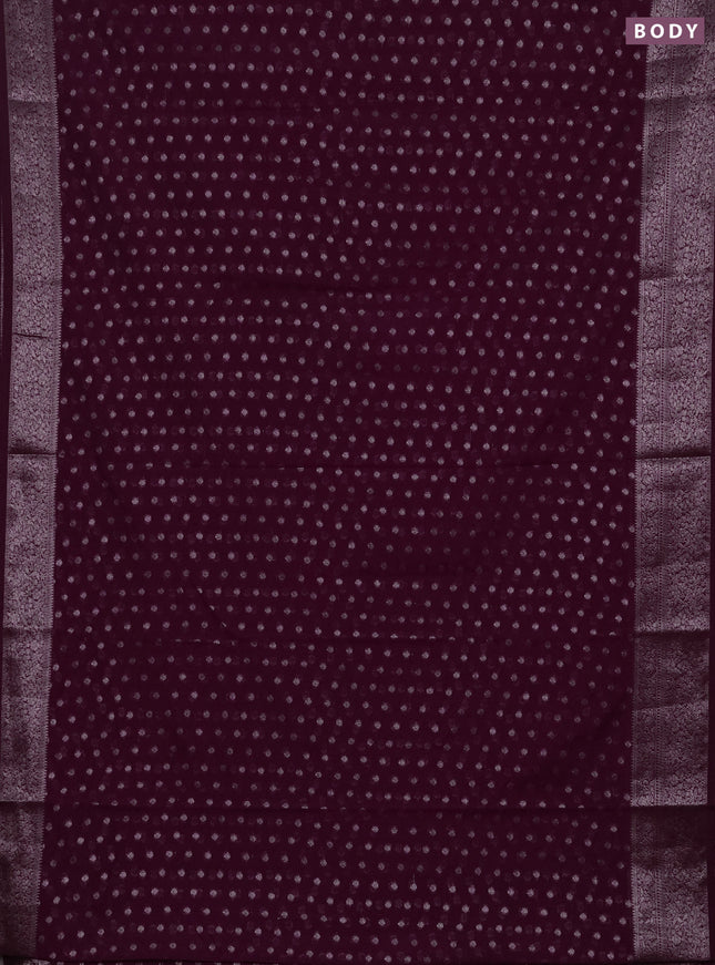 Semi chiniya silk saree wine shade with allover thread & zari woven buttas and woven border