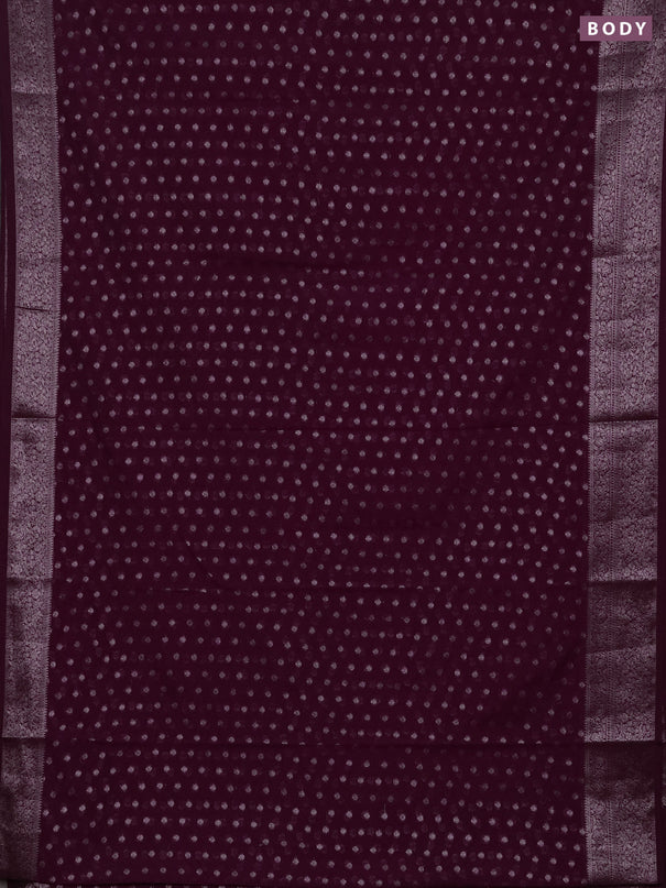 Semi chiniya silk saree wine shade with allover thread & zari woven buttas and woven border