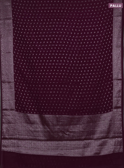Semi chiniya silk saree wine shade with allover thread & zari woven buttas and woven border