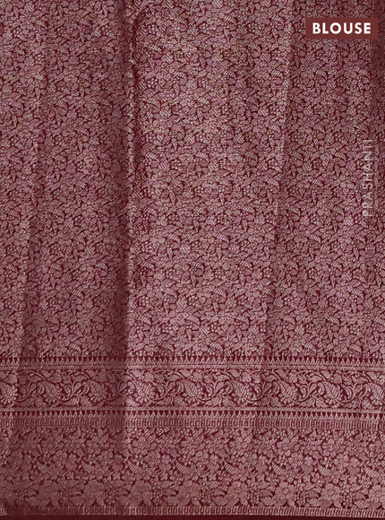 Semi chiniya silk saree wine shade with allover thread & zari woven buttas and woven border