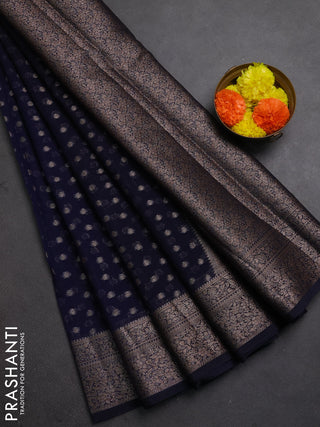 Semi chiniya silk saree navy blue with allover thread & zari woven buttas and woven border