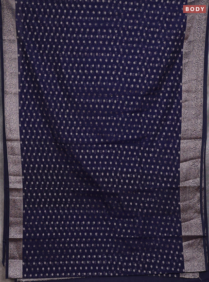 Semi chiniya silk saree navy blue with allover thread & zari woven buttas and woven border