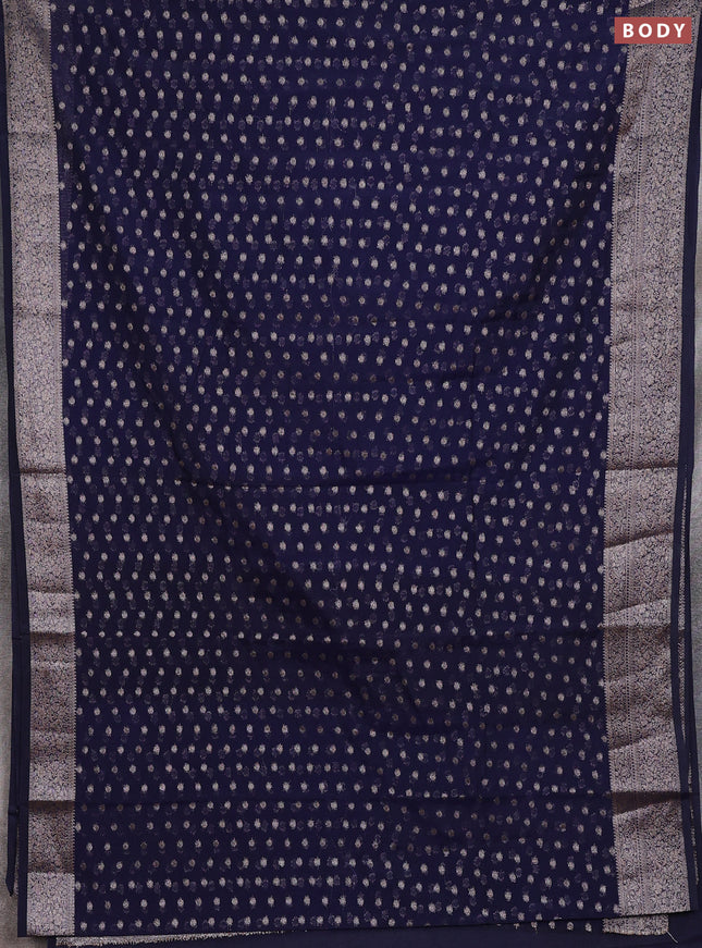 Semi chiniya silk saree navy blue with allover thread & zari woven buttas and woven border